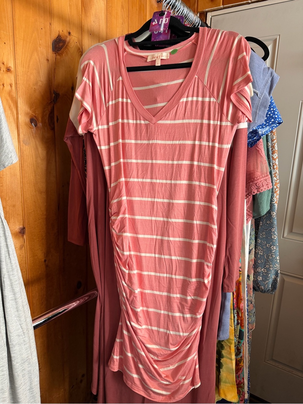 Striped V-Neck Pink Maternity/Nursing Dress